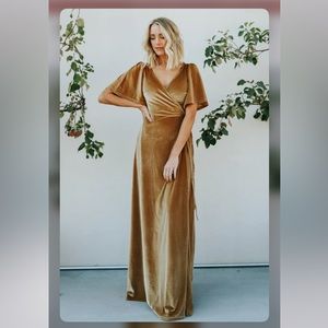 Velvet Wrap Maxi Dress Gold